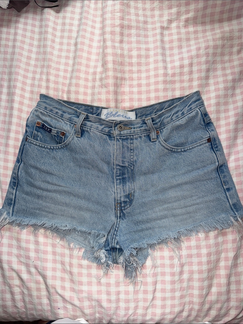 Express Blues Vintage Light Wash Frayed Denim Cutoff Shorts